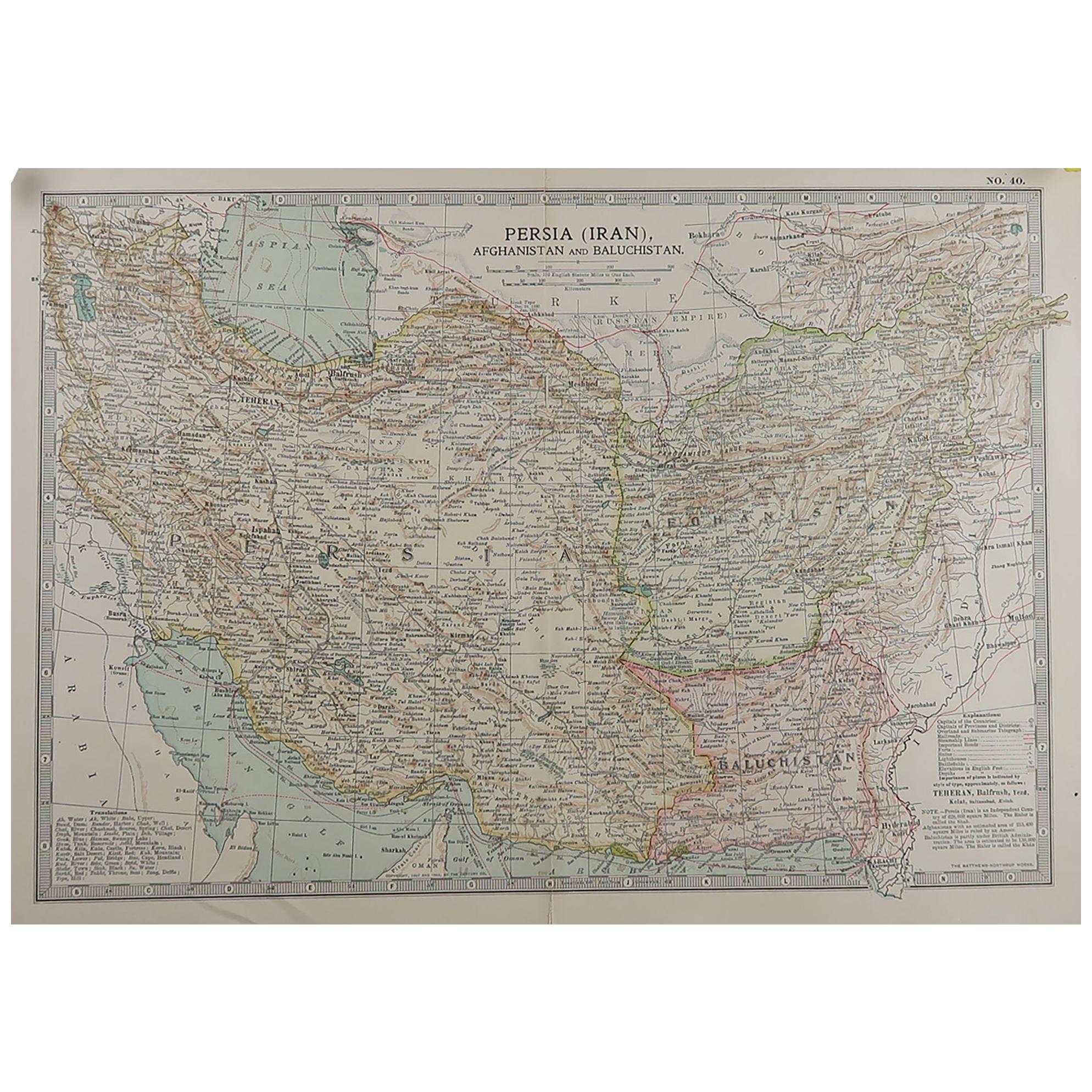 Original Antique Map of Persia 'Iran', circa 1890