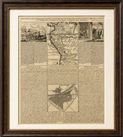 Mapa antiguo original de Perú y plano de Lima, de Henri Abraham Chatelain, 1719