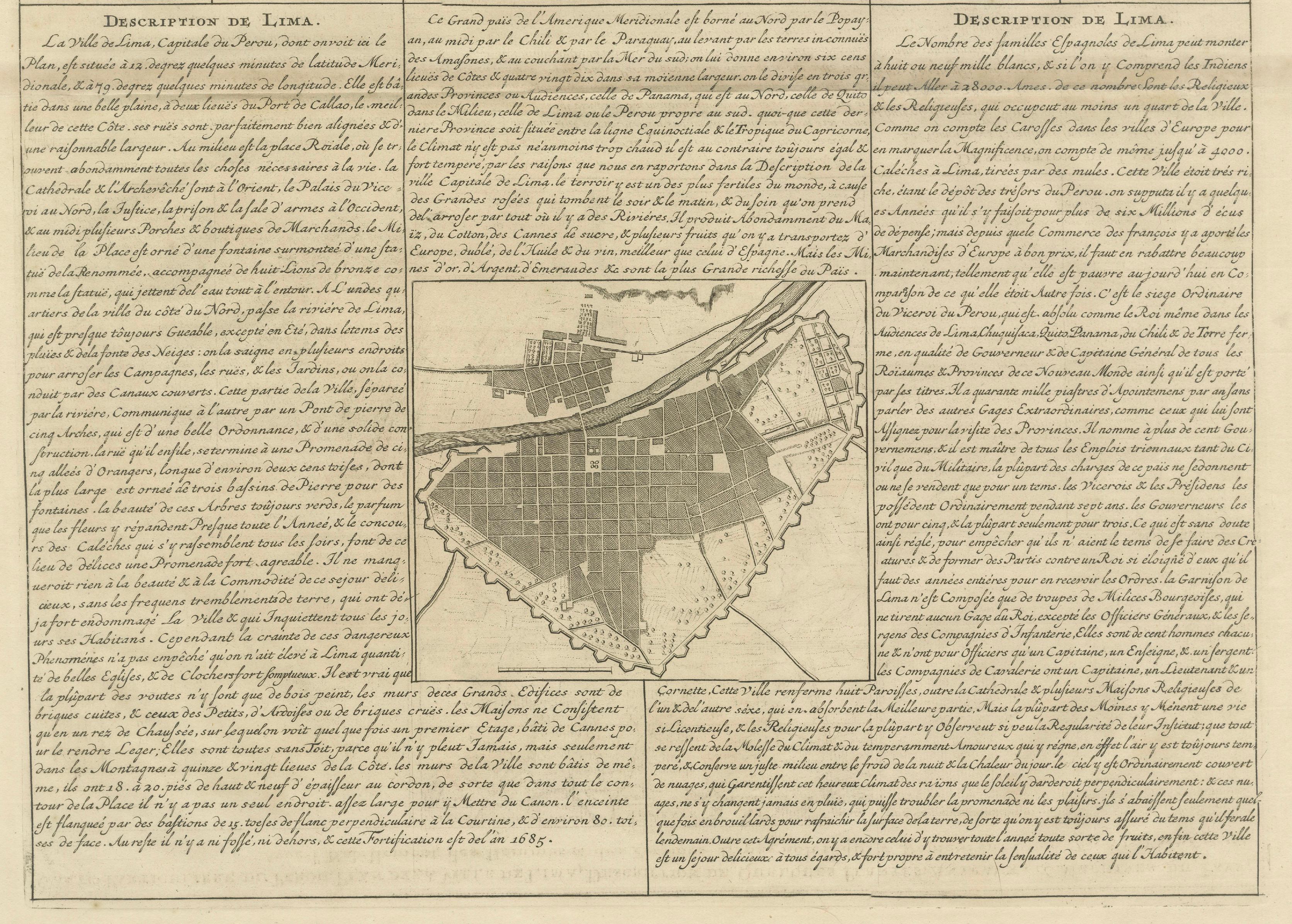 Original Antique Map of Peru and Plan of Lima by Henri Abraham Chatelain, 1719