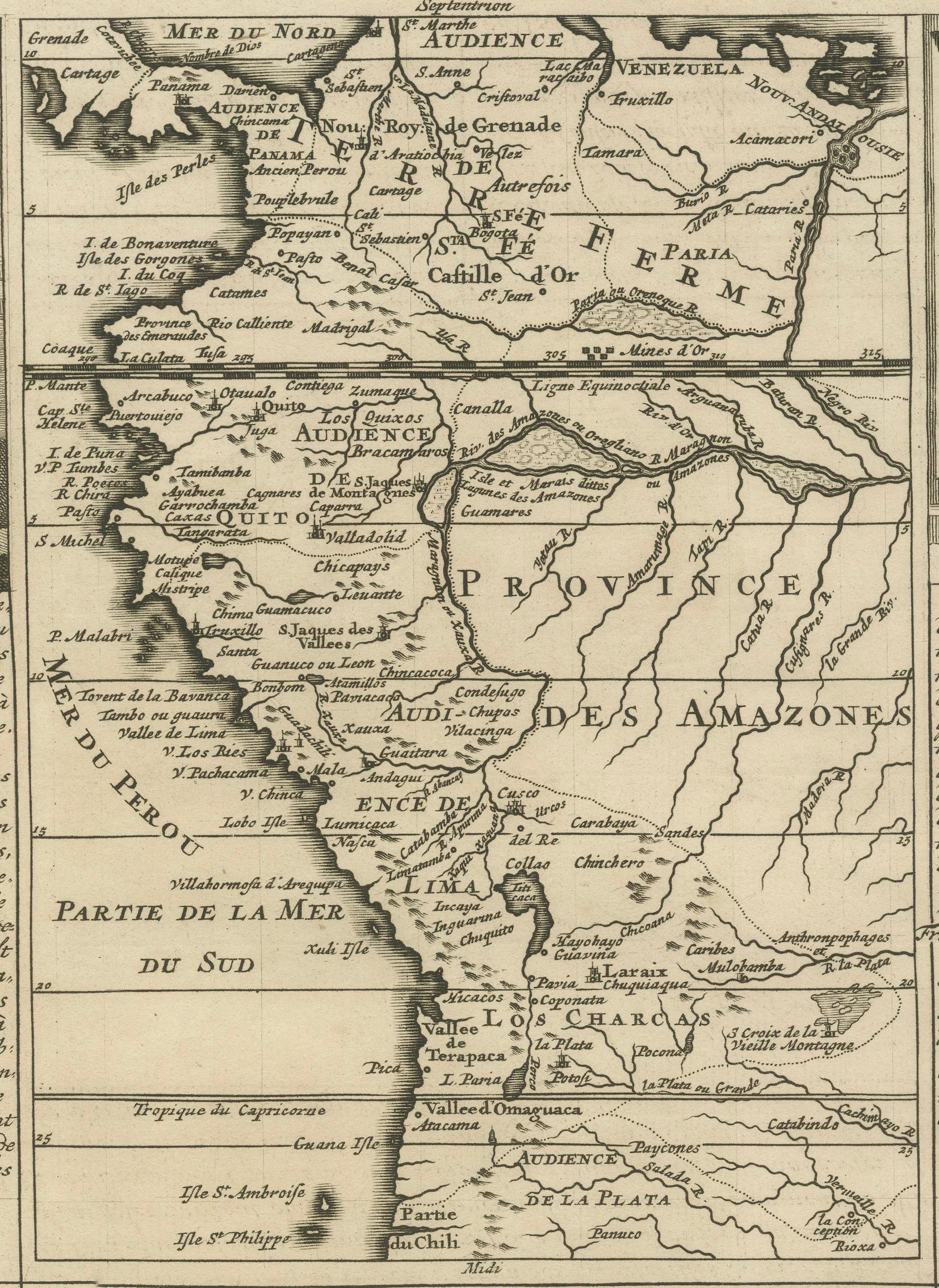 Original Antique Map of Peru and Plan of Lima by Henri Abraham Chatelain, 1719