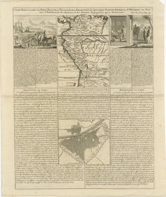 Mapa antiguo original de Perú y plano de Lima, de Henri Abraham Chatelain, 1719
