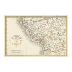 Carte ancienne d'origine du Prou avec rgions soulignes en couleur