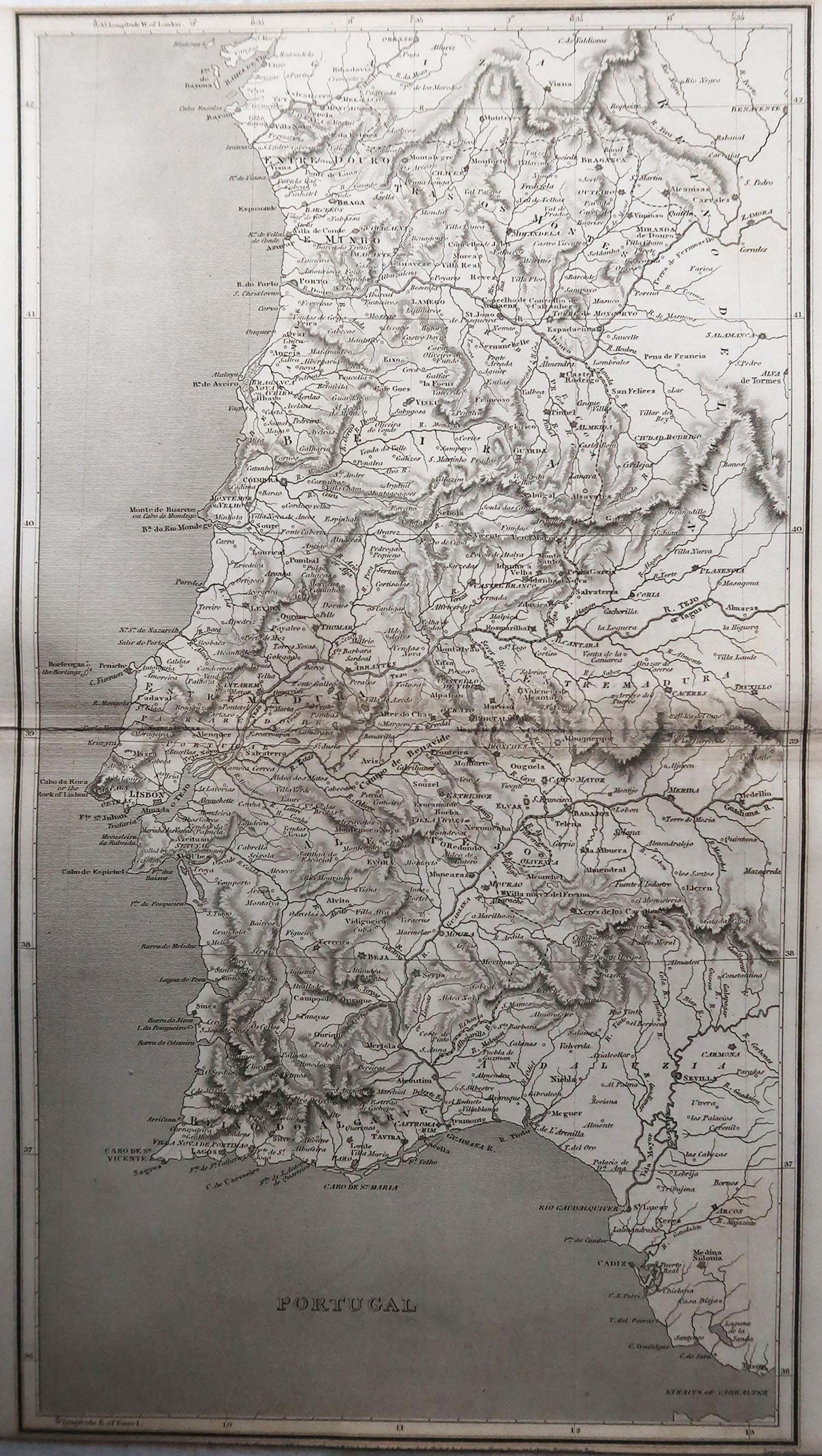English Original Antique Map of Portugal, Arrowsmith, 1820