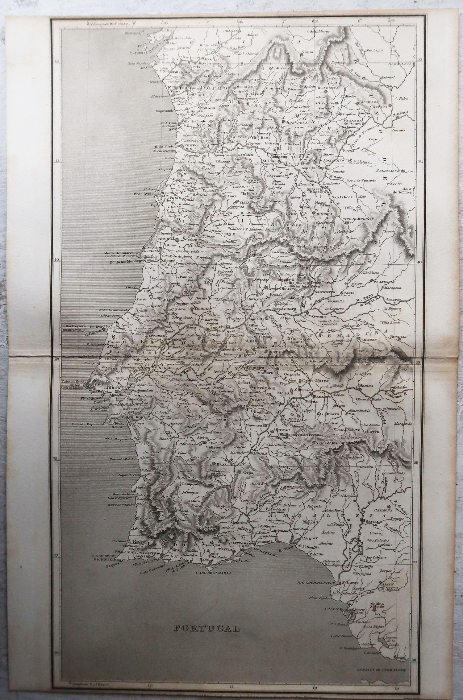 Original Antique Map of Portugal, Arrowsmith, 1820 In Good Condition In St Annes, Lancashire