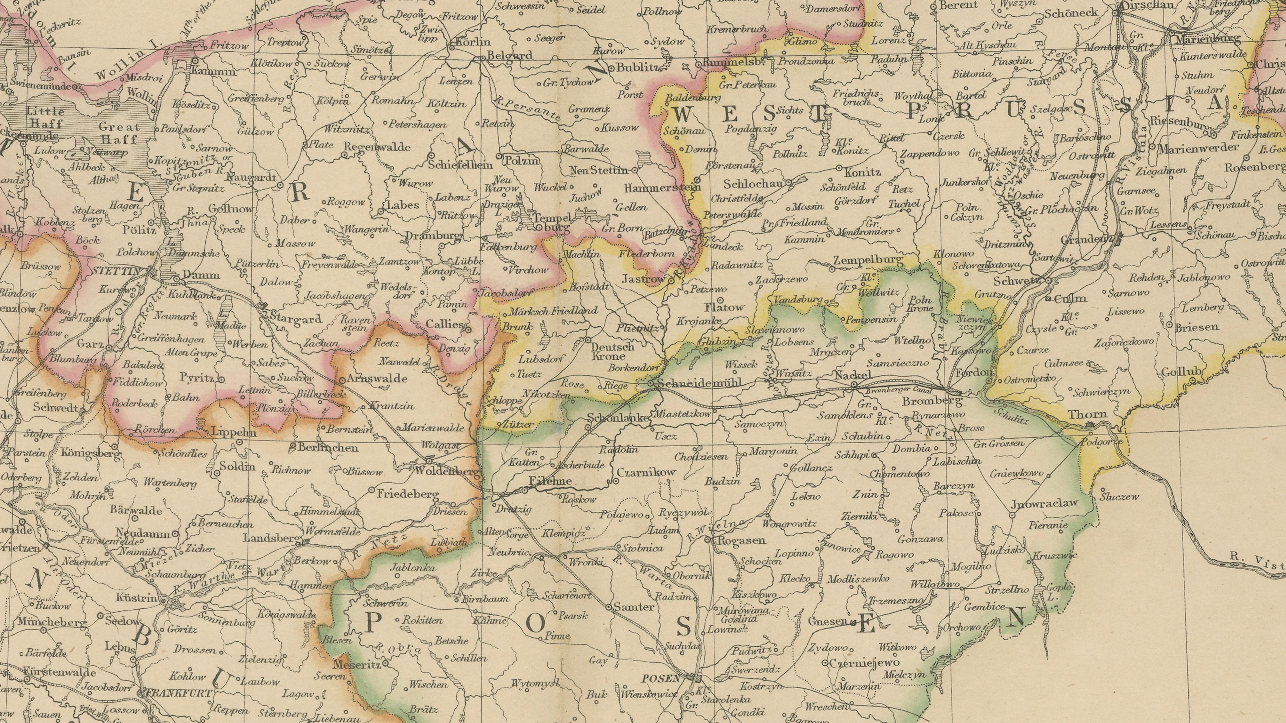 Original Antique Map of Prussia and Mecklenburg, Germany c.1860