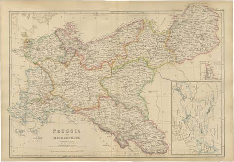 Original Antique Map of Prussia and Mecklenburg, Germany c.1860