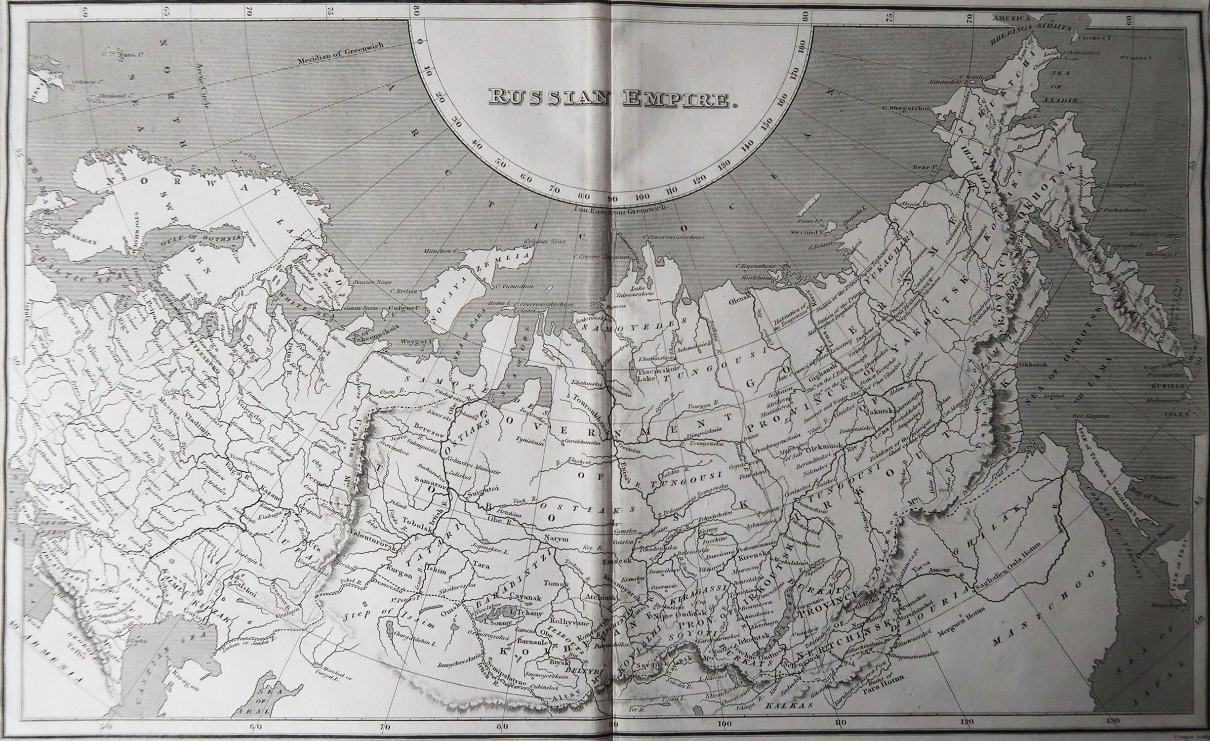 Anglais Carte ancienne de Russie par Arrowsmith, 1820 en vente