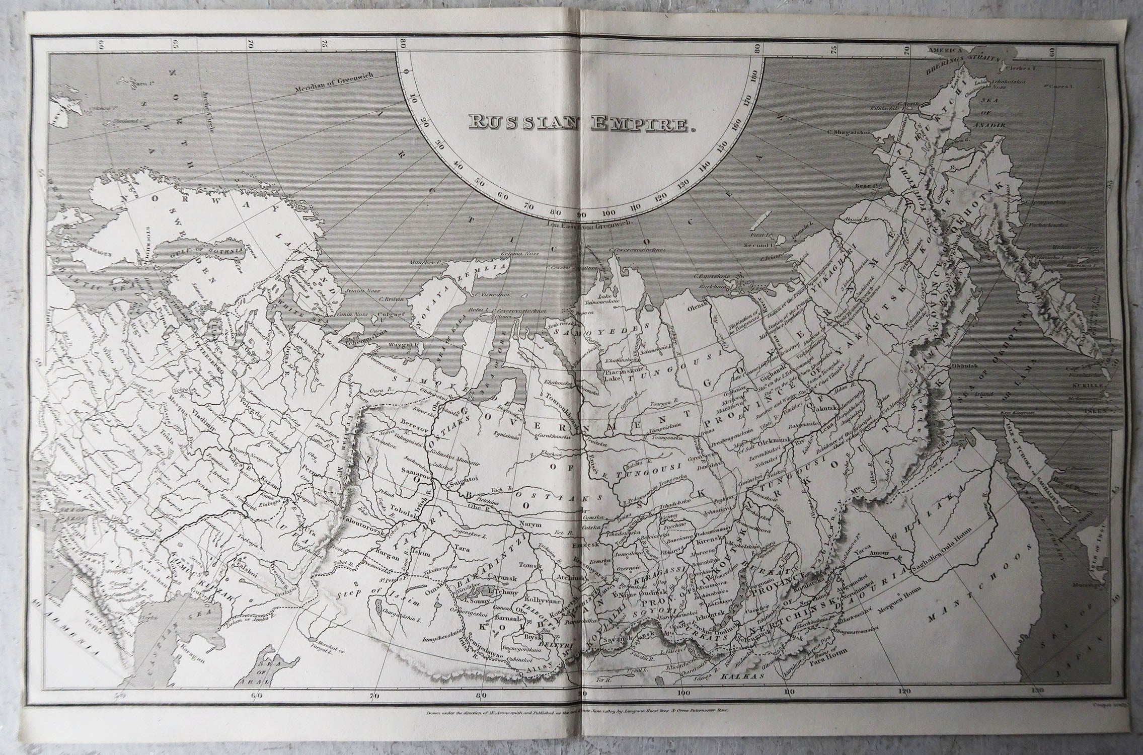 Original Antique Map of Russia By Arrowsmith. 1820 For Sale