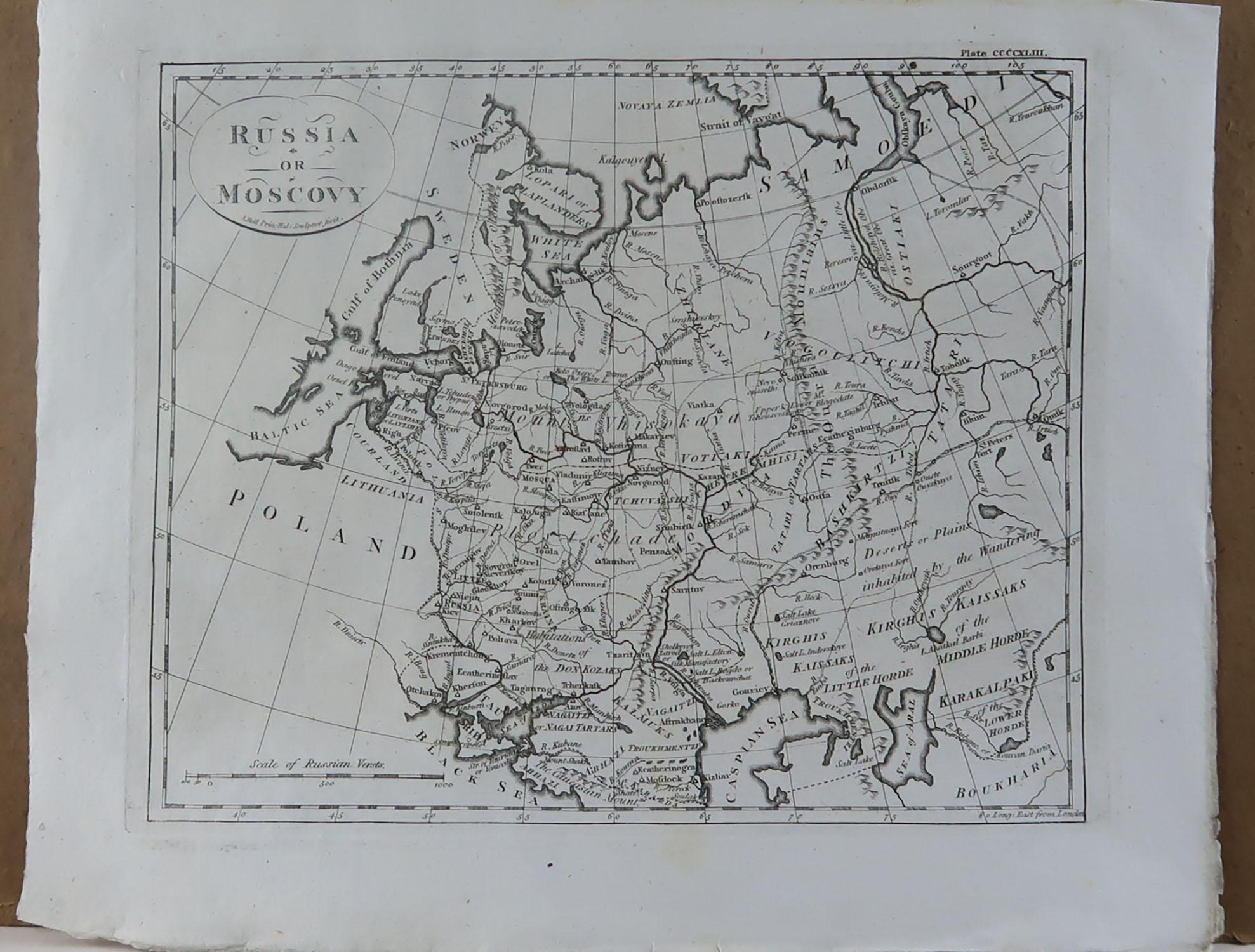 English Original Antique Map of Russia, circa 1790