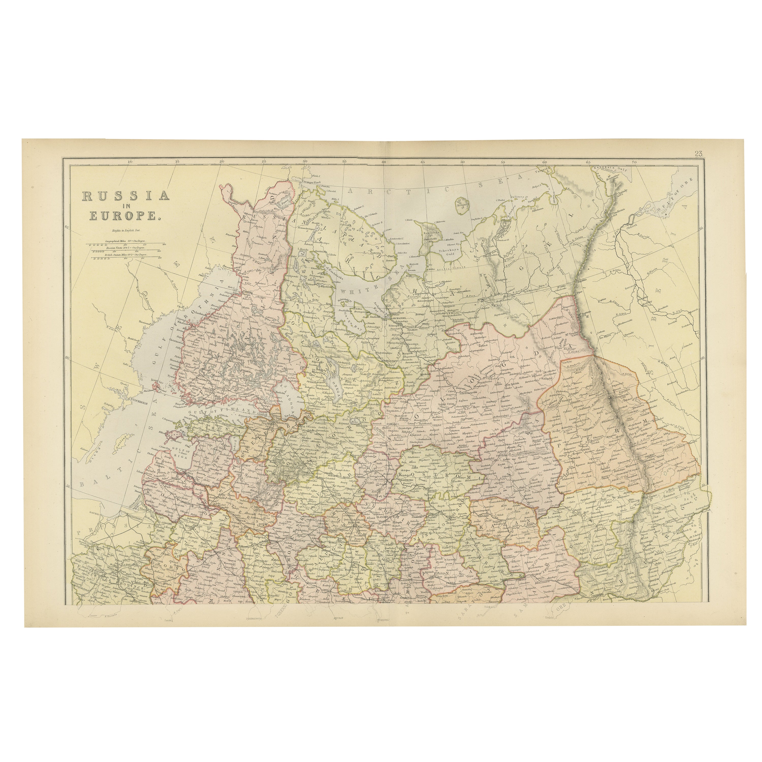 Mappa antica originale della Russia in Europa, 1882