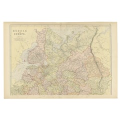 Original Antique Map of Russia in Europe, 1882