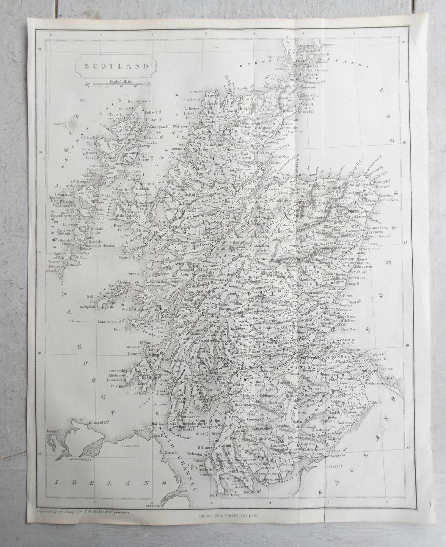 Other Original Antique Map of Scotland by Becker. C.1850