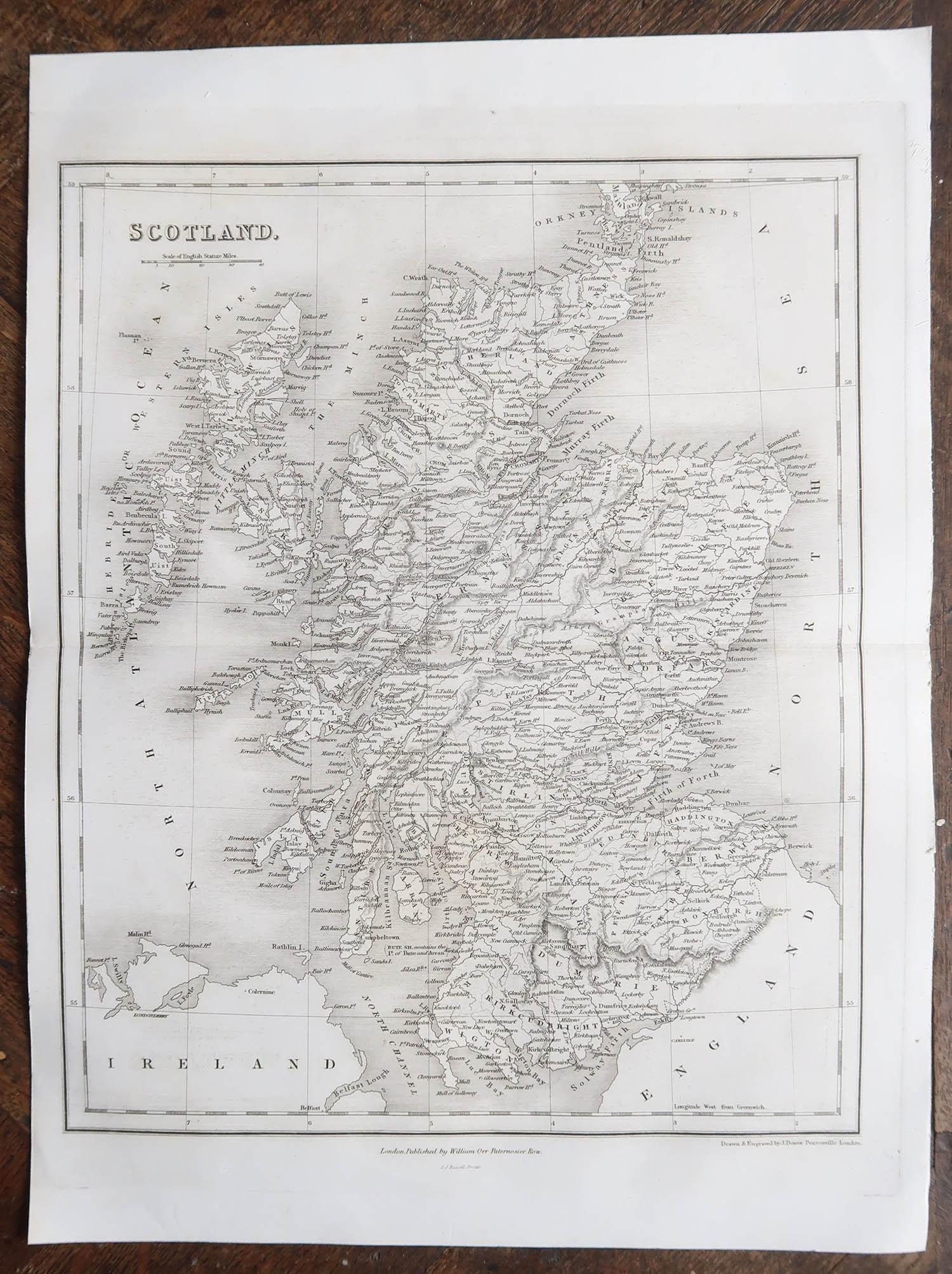 Anglais Carte ancienne originale de l'Ecosse par Dower, vers 1835 en vente