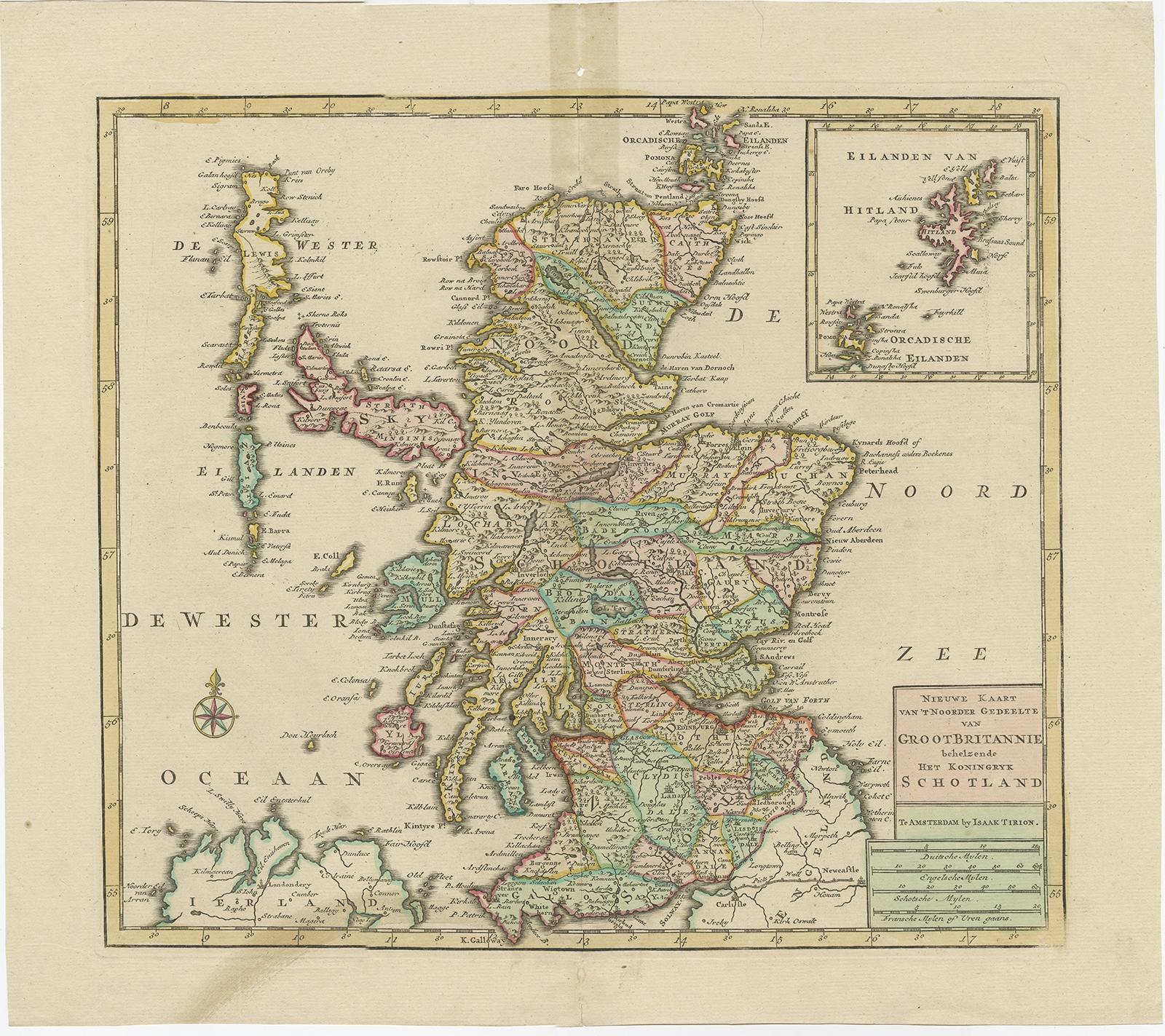 Antique map Scotland titled 'Nieuwe Kaart van 't Noorder Gedeelte van GrootBritannie behelzende het Koningryk Schotland'. 

Antique map of Scotland and the Western Islands. With an inset map of the Orkney and Shetland Islands.

Artists and