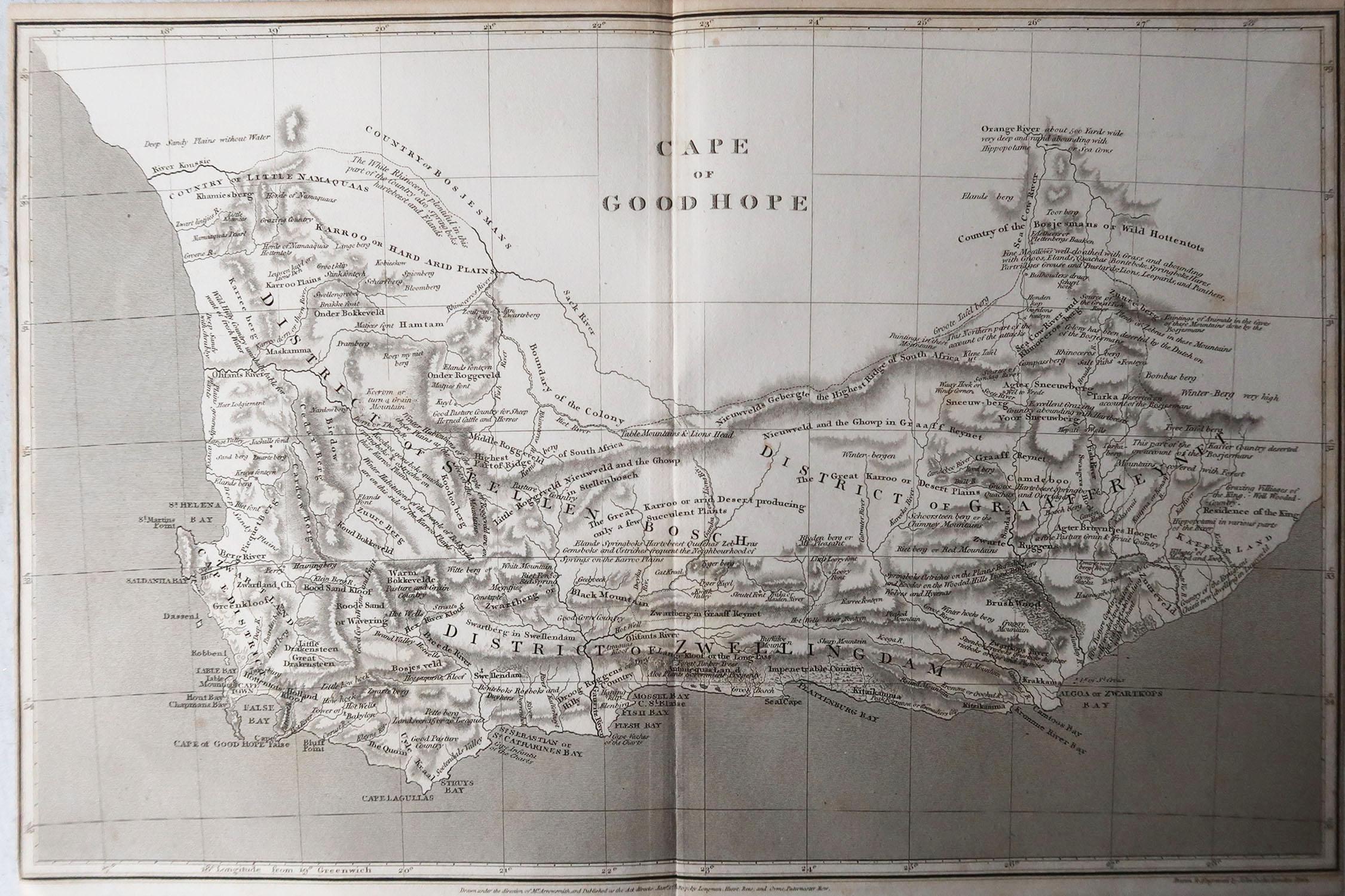 Originale antike Karte Südafrikas, Pfeilerschmied, 1820