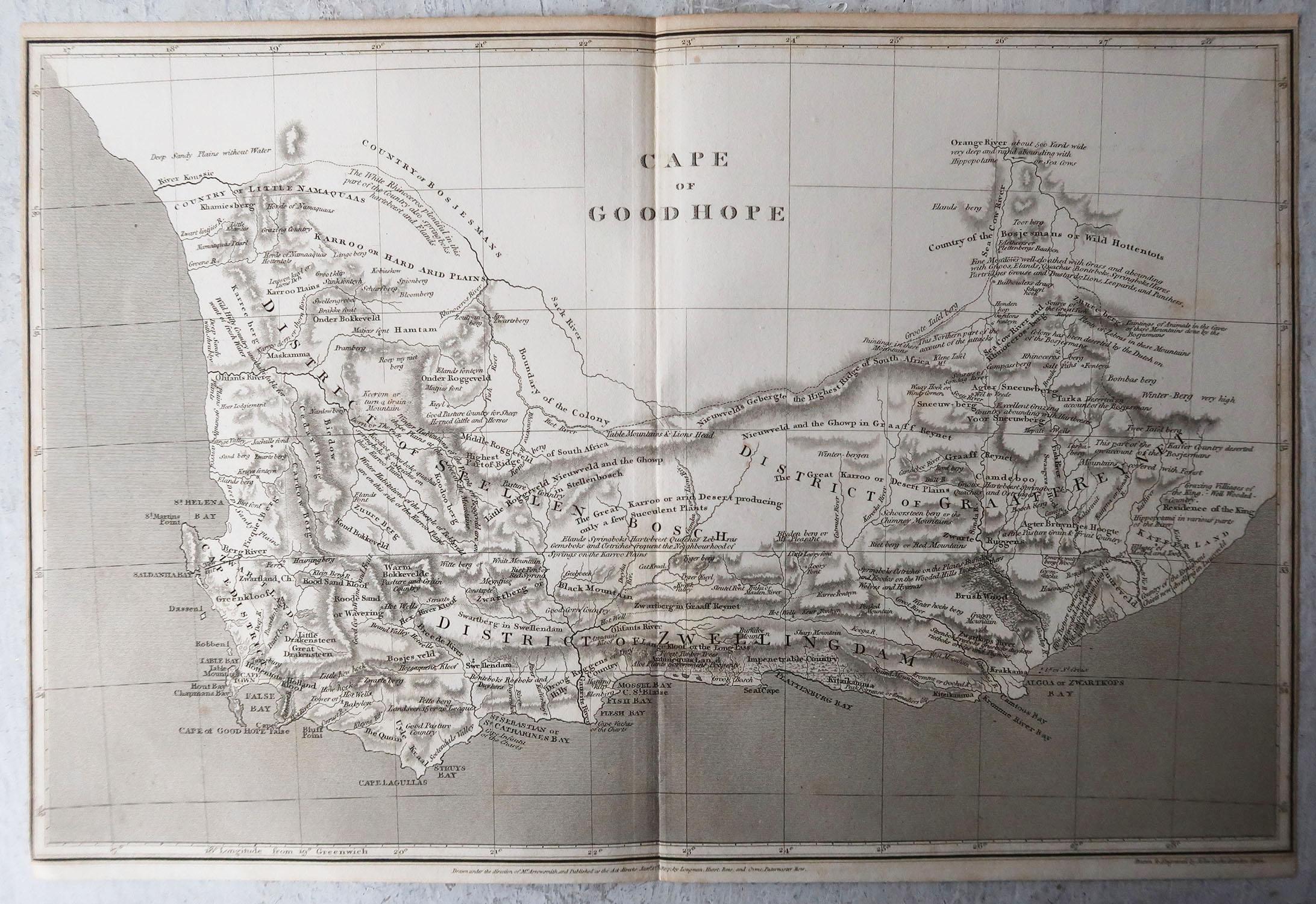 Original Antique Map of South Africa, Arrowsmith, 1820 In Good Condition For Sale In St Annes, Lancashire