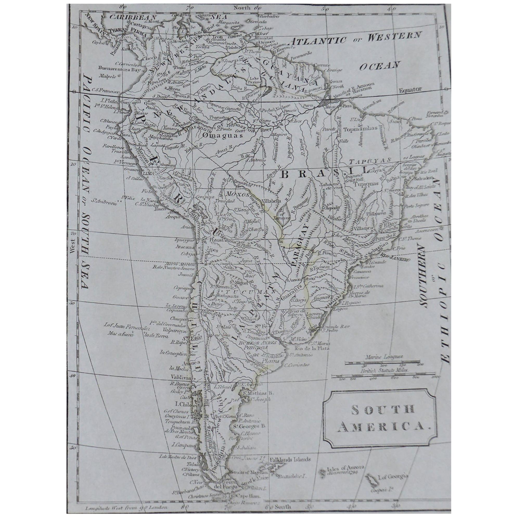 Original Antique Map of South America, circa 1830