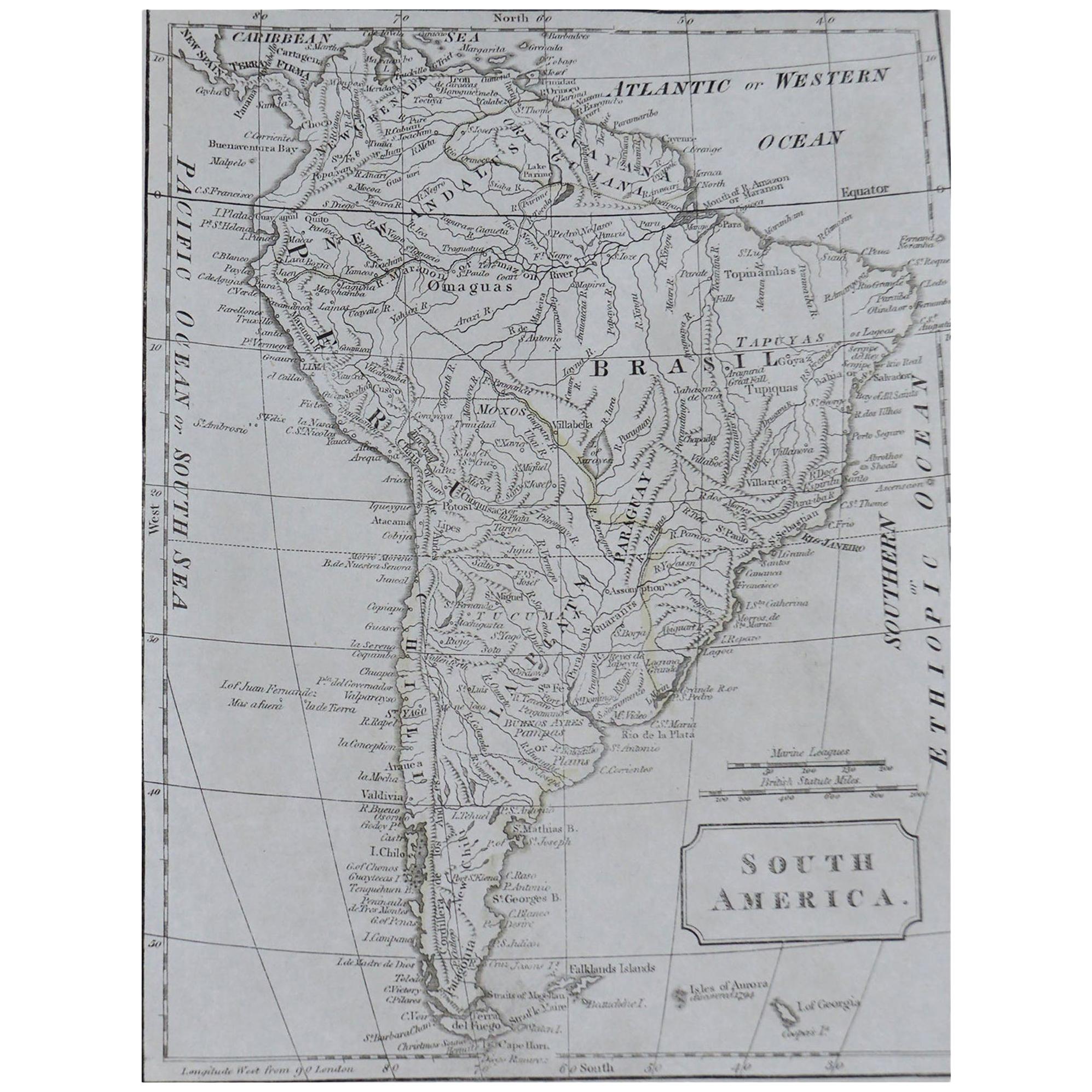 Original Antique Map of South America, circa 1830