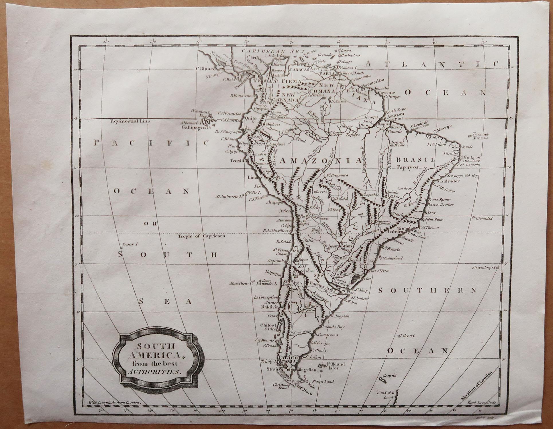 English Original Antique Map of South America, Engraved by Barlow, 1806