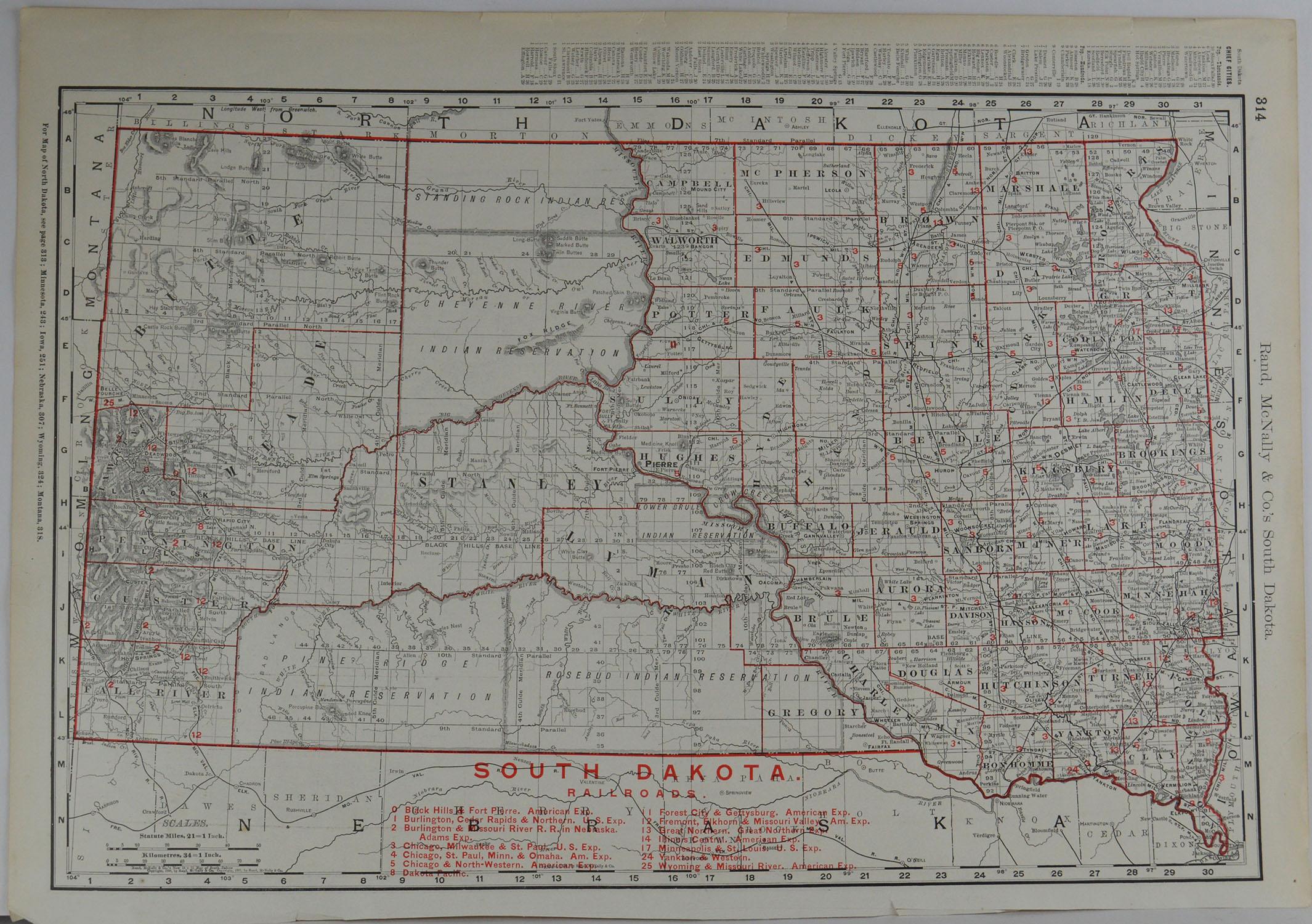 Fabulous monochrome map with red outline color 

Original color

By Rand, McNally & Co.

Published, circa 1900

Unframed

Minor edge tears.

 