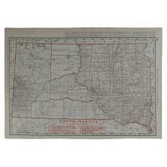 Carte originale ancienne du Dakota du Sud par Rand McNally, datant d'environ 1900