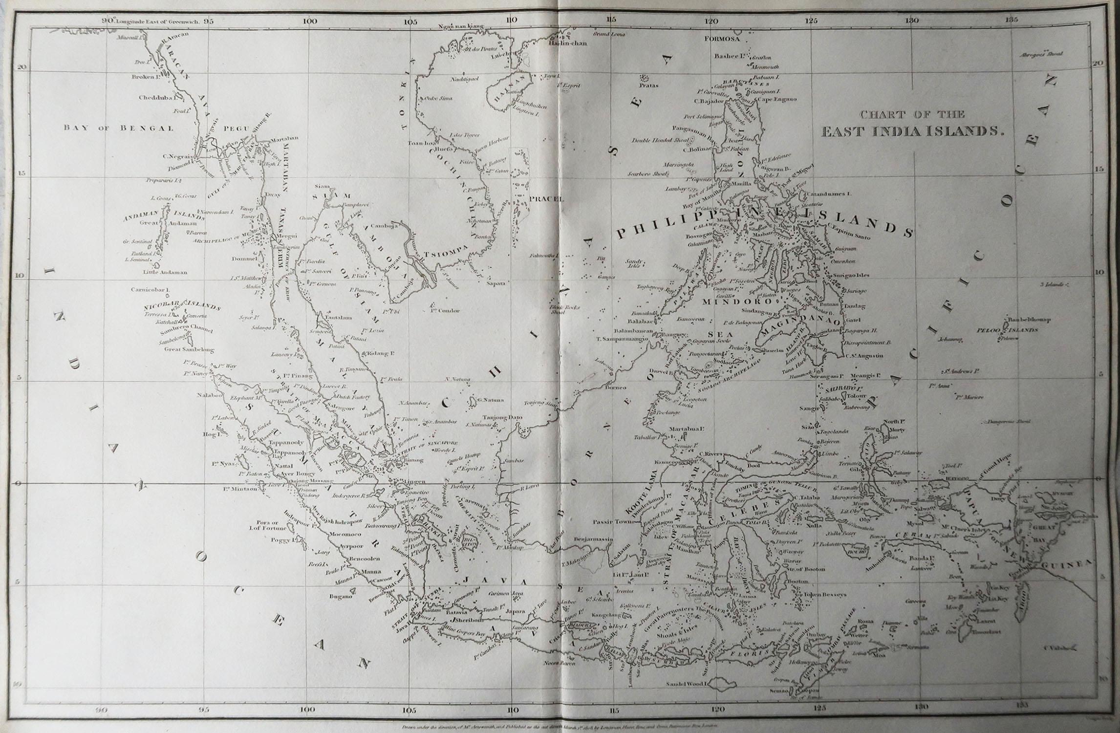 Antike Karte von Südostasien, Pfeilerschmied, 1820 (Englisch) im Angebot