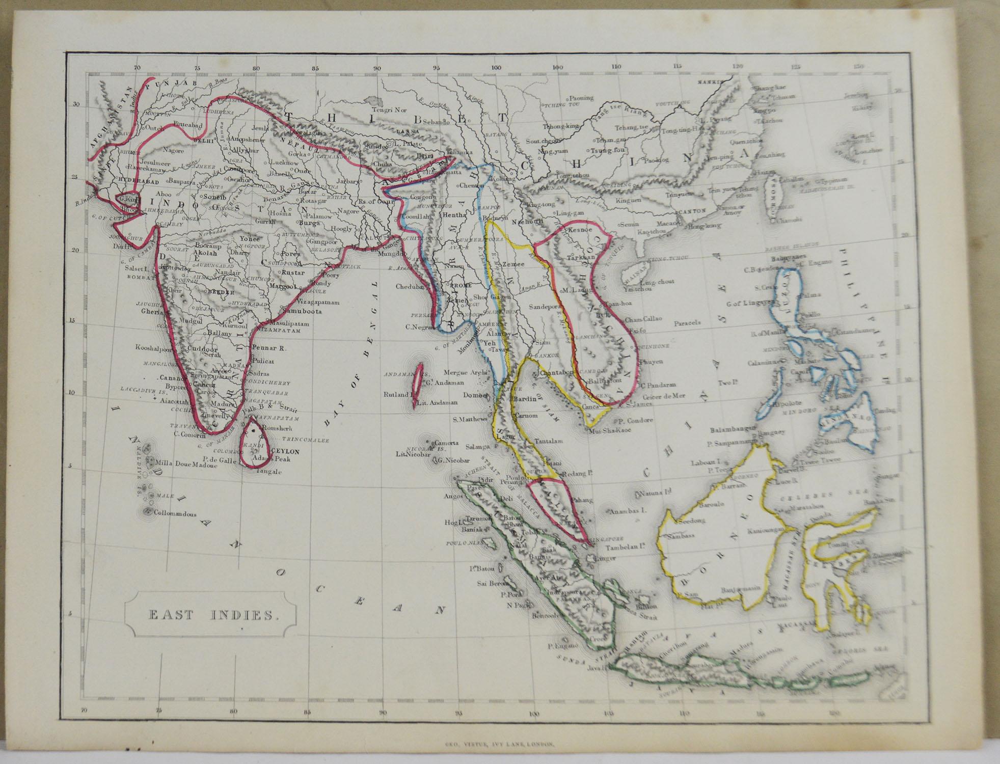 Other Original Antique Map of South East Asia by Becker, circa 1840