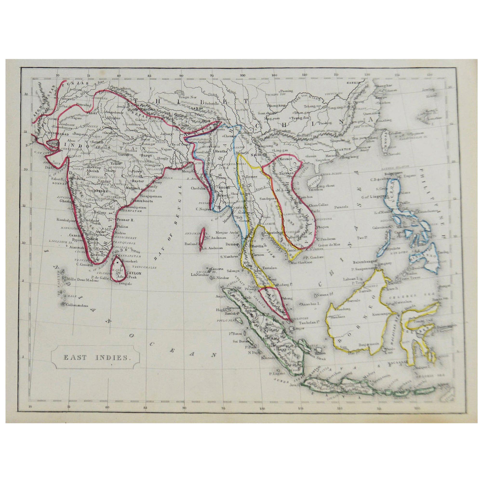 Original Antique Map of South East Asia by Becker, circa 1840