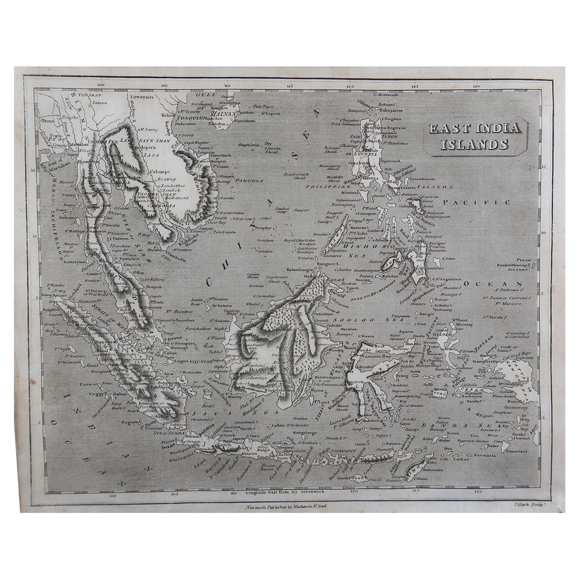 Mapa original antiguo del Sudeste Asiático por Thomas Clerk, 1817 en venta