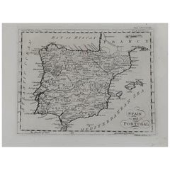 Original Antique Map of Spain and Portugal, circa 1790
