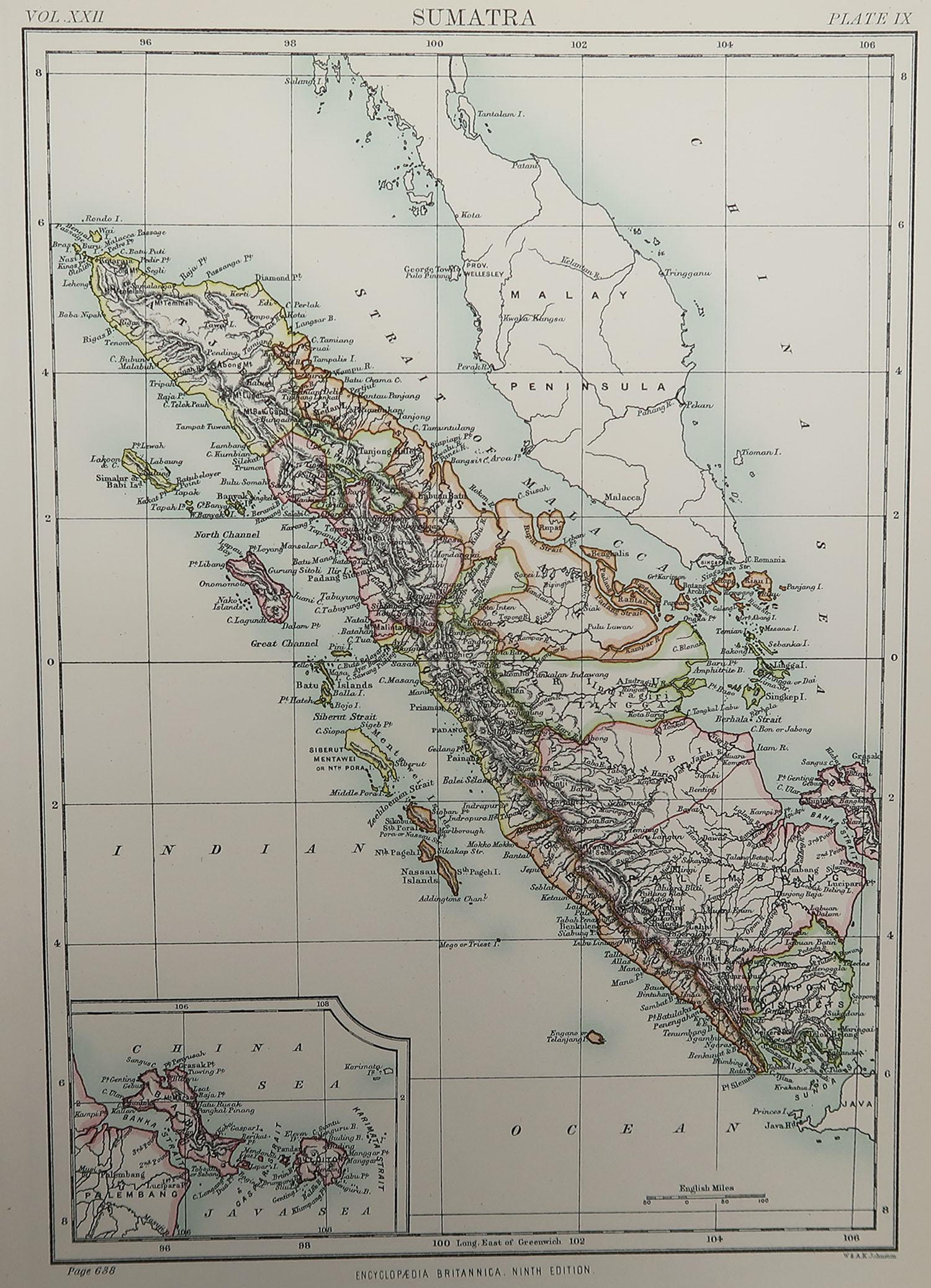 Great map of Sumatra

Drawn and Engraved by W. & A.K. Johnston

Published By A & C Black, Edinburgh.

Original colour

Unframed.








 
