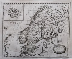 Original Antique Map of Sweden, Engraved by Barlow, 1806