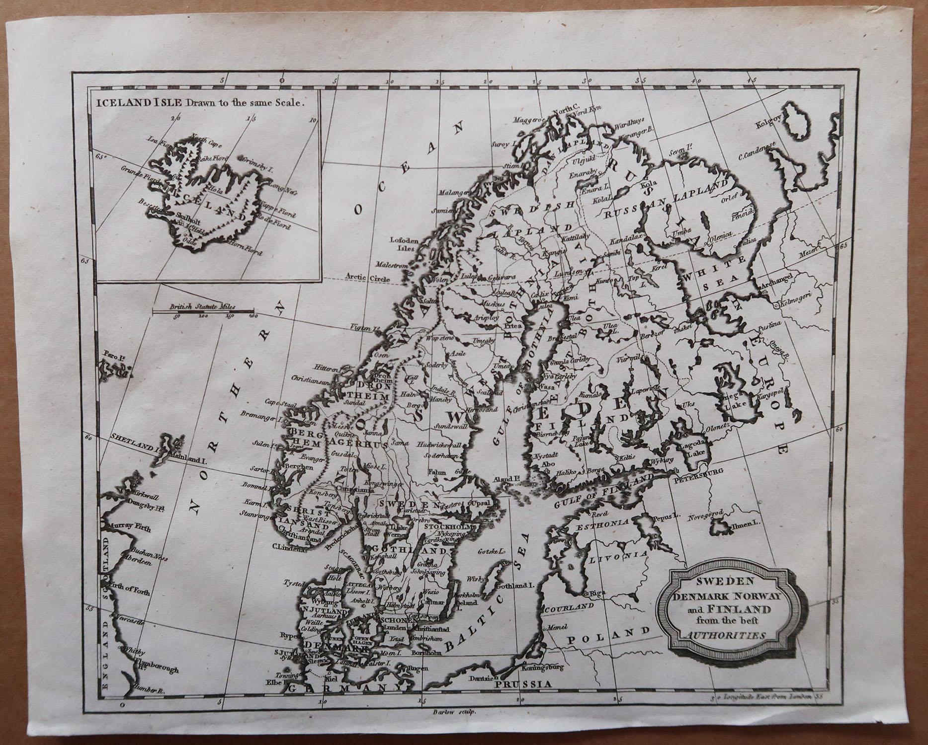 English Original Antique Map of Sweden, Engraved by Barlow, 1806 For Sale