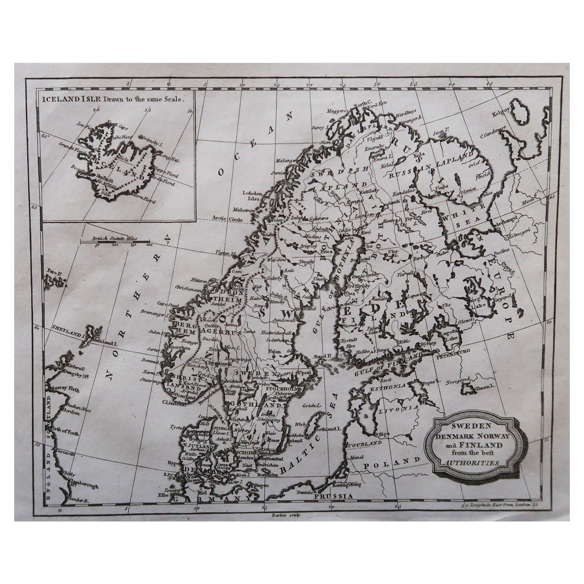 Carte originale et ancienne de la Suède, gravée par Barlow, 1806