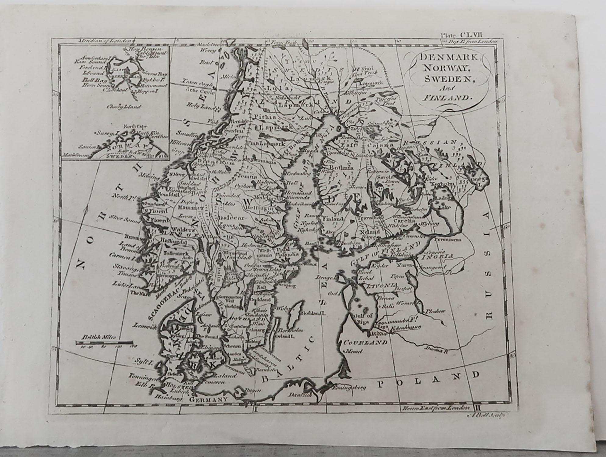 Super map of Scandinavia

Copper plate engraving by A.Bell

Published, circa 1790.

Unframed.

  