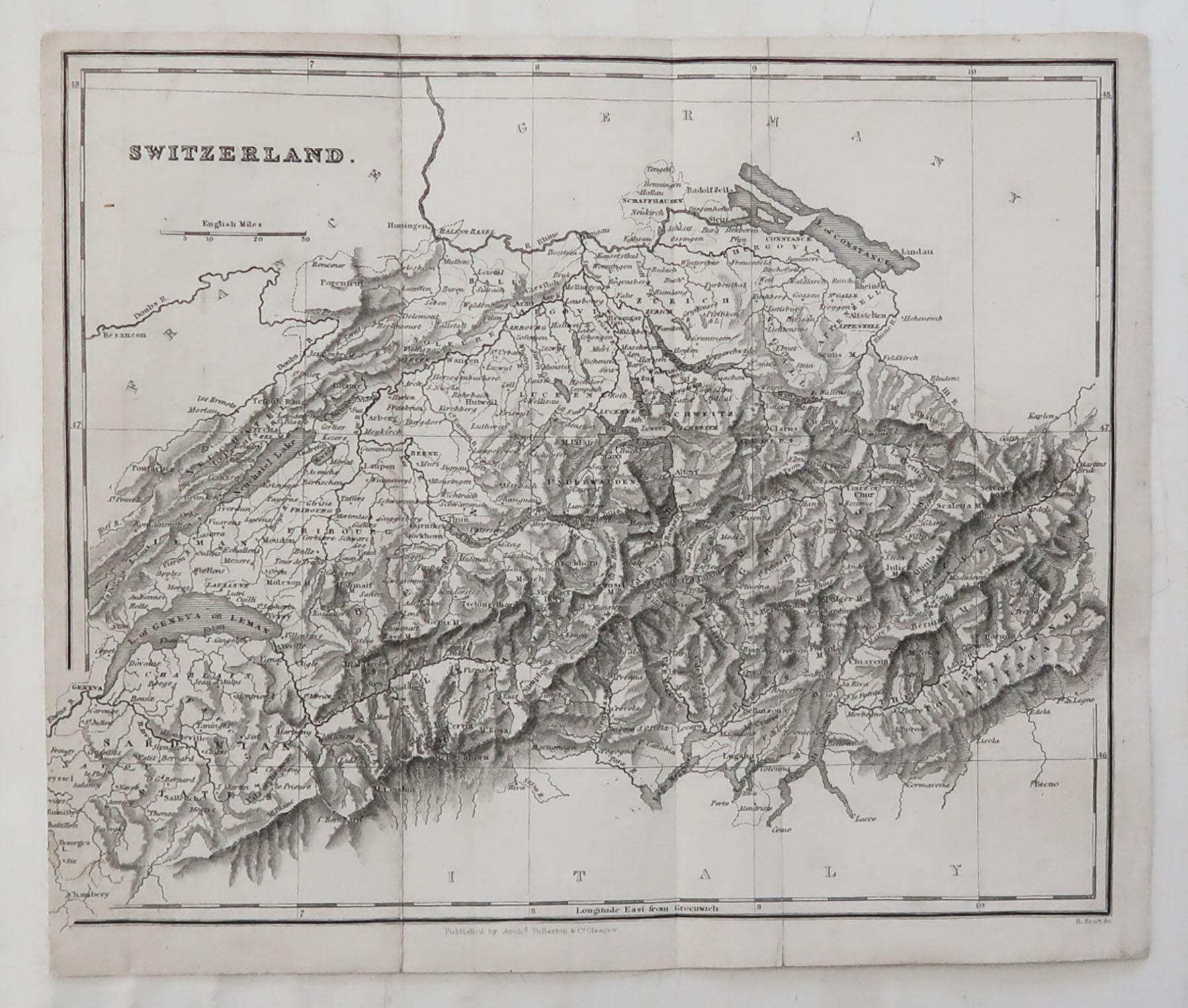 Scottish Original Antique Map of Switzerland, circa 1840