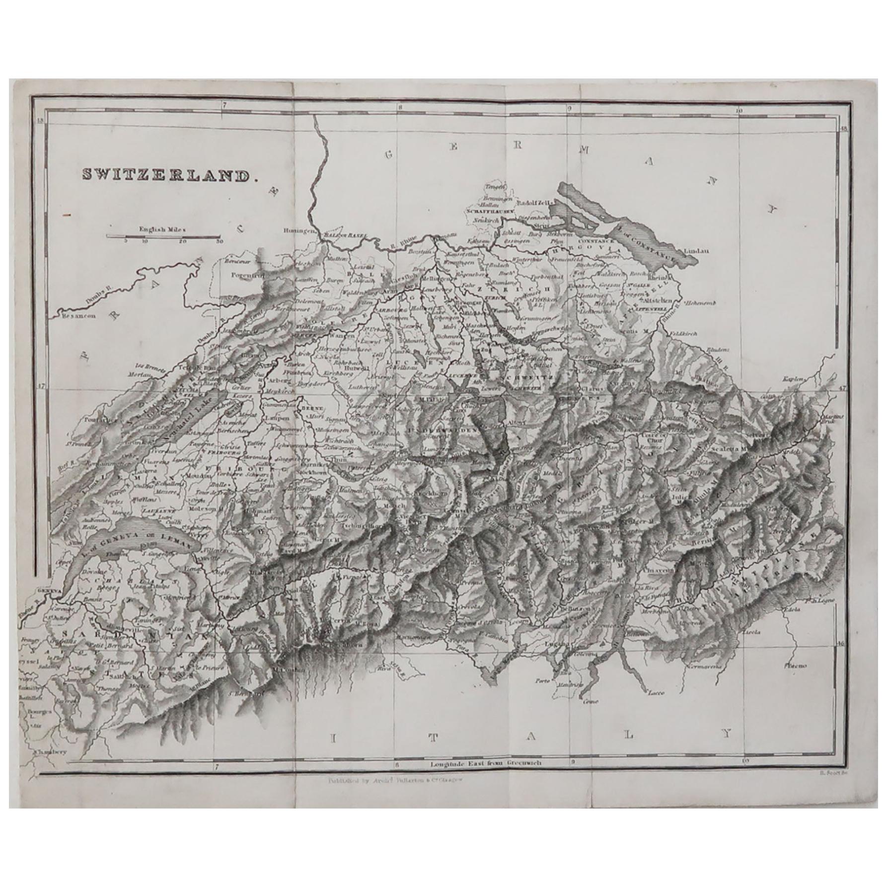 Original Antique Map of Switzerland, circa 1840
