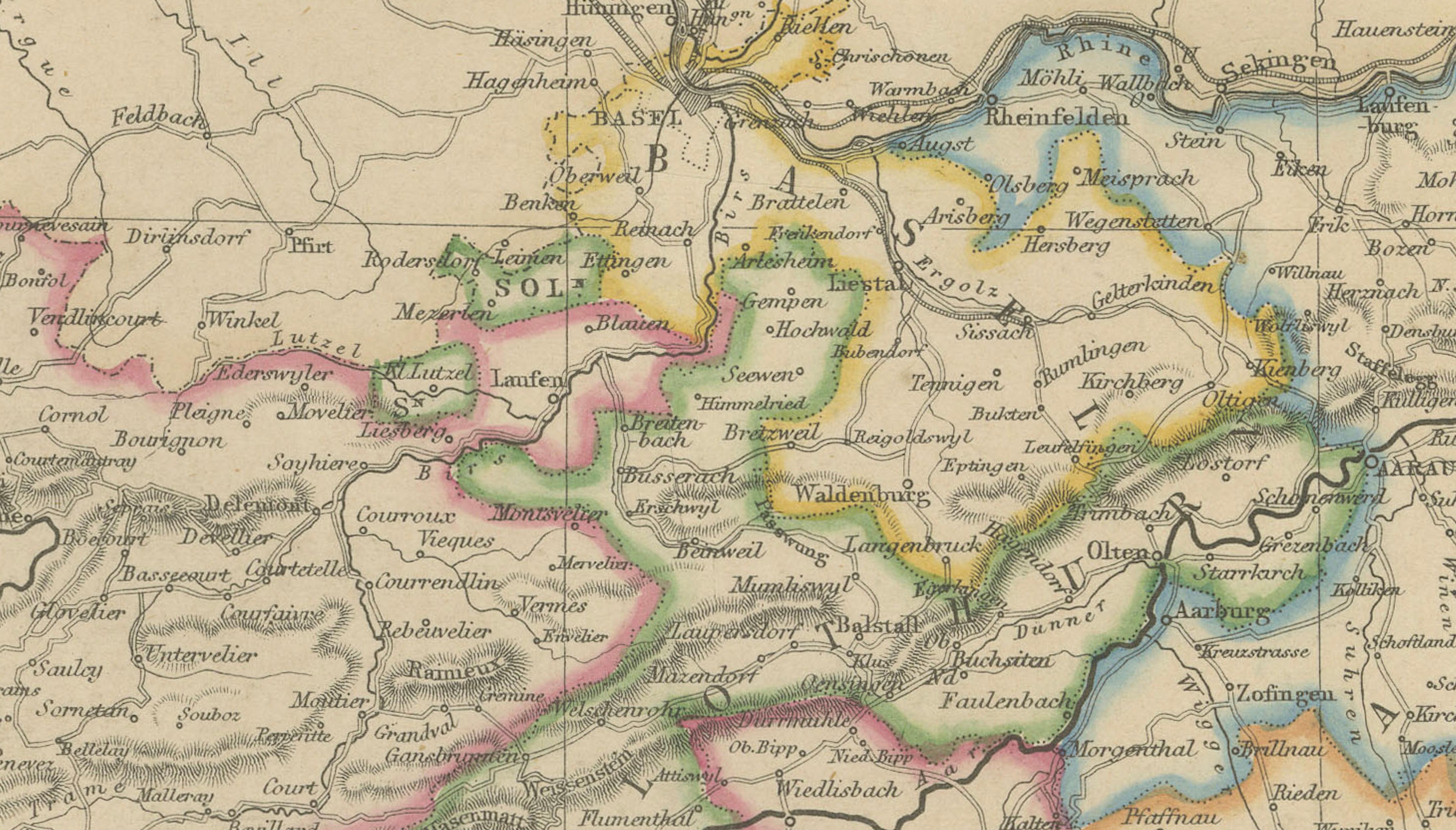 Original Antique Map of Switzerland, Swiss Confederation c.1860