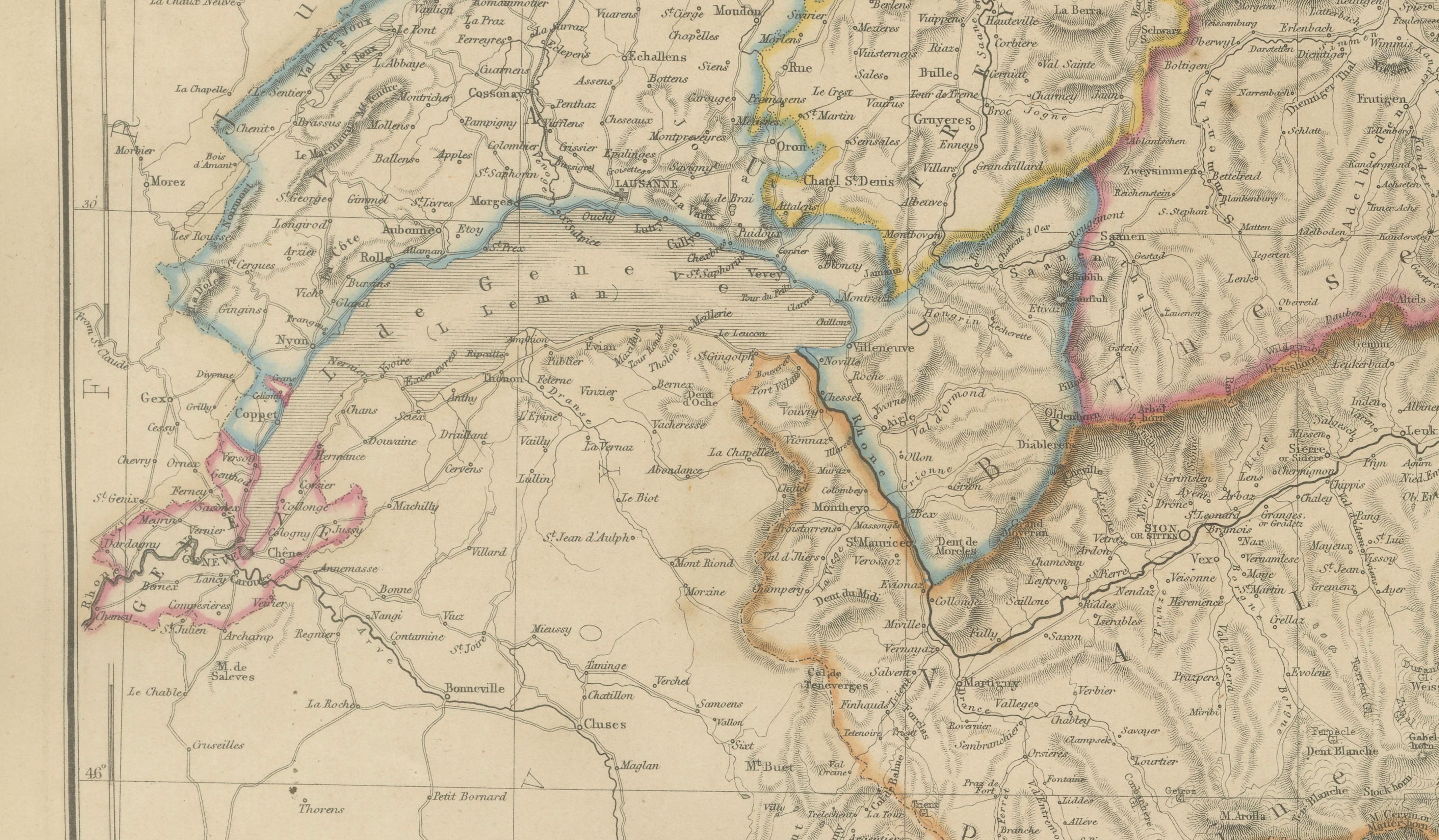 Original Antique Map of Switzerland, Swiss Confederation c.1860