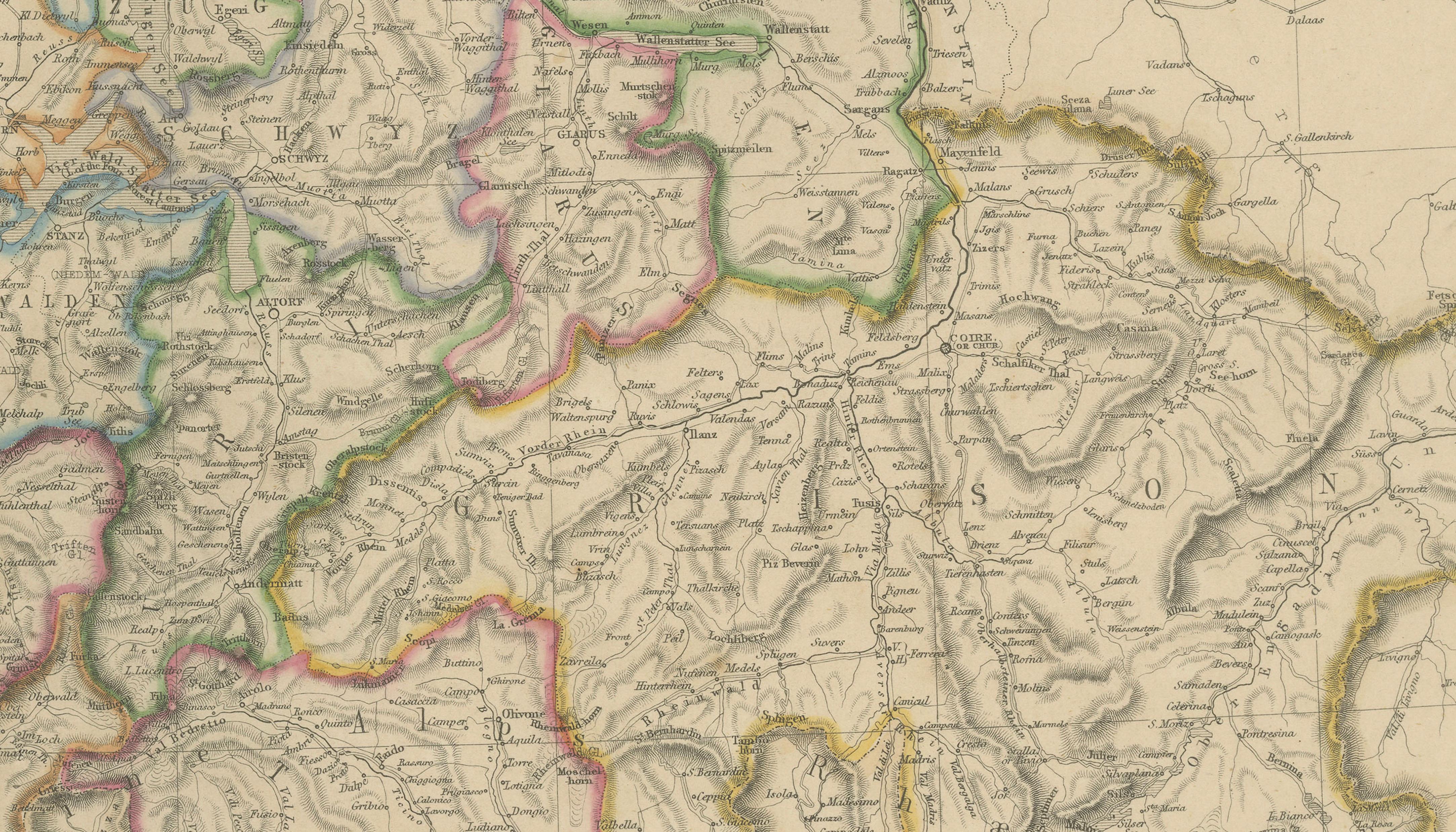 Original Antique Map of Switzerland, Swiss Confederation c.1860