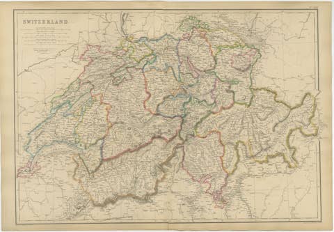 Original Antique Map of Switzerland, Swiss Confederation c.1860
