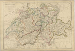 Original Antique Map of Switzerland, Swiss Confederation c.1860