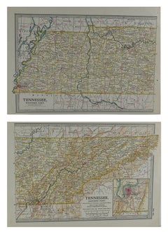 Original Antique Map of Tennessee, circa 1890