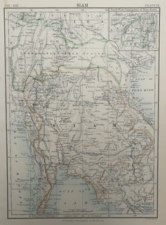 Original Antique Map of Thailand, 1889