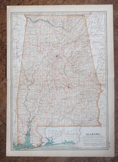 Original Antique Map of the American State of Alabama, 1903