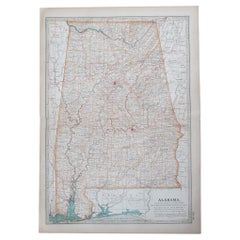 Mapa original antiguo del estado norteamericano de Alabama, 1903