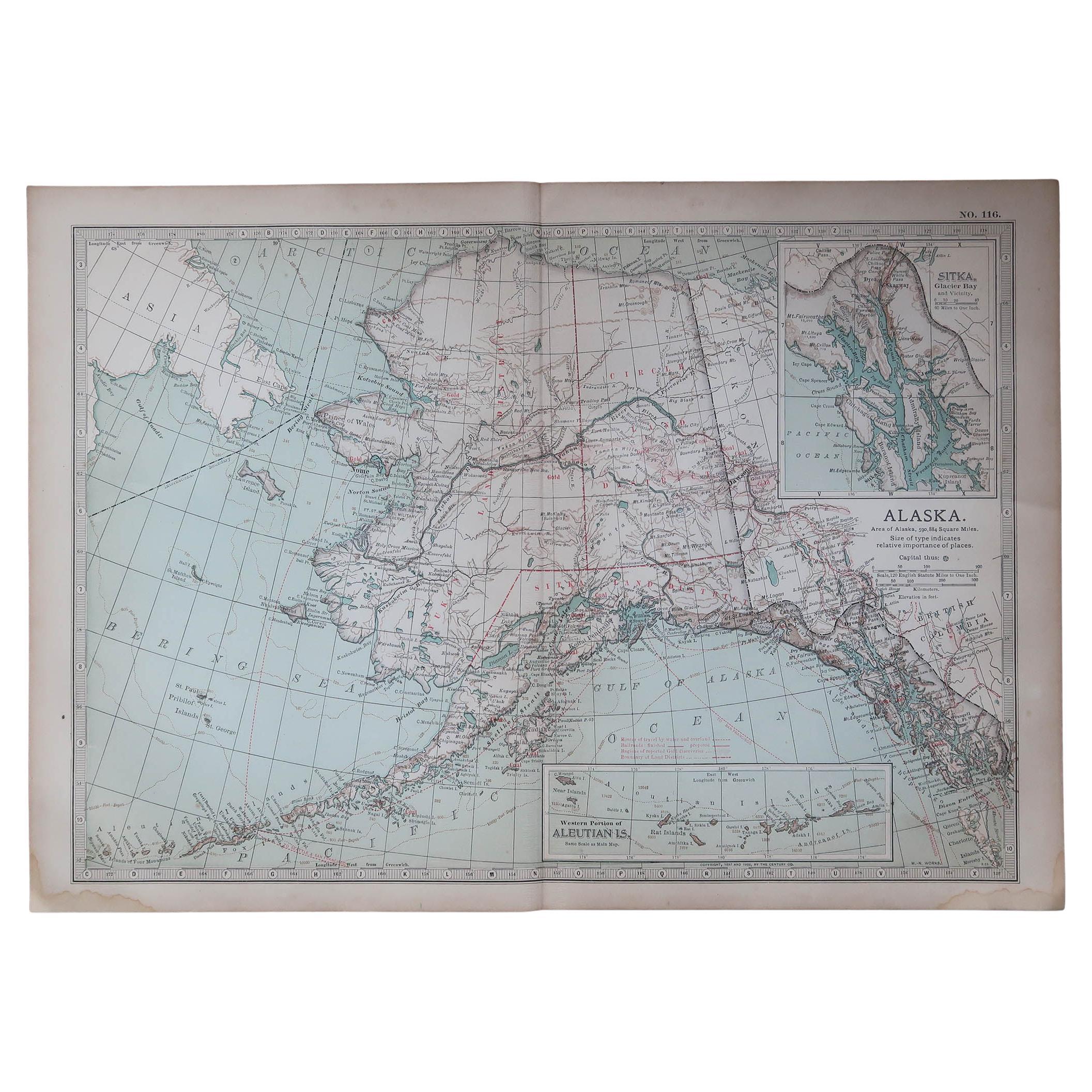 Mapa original antiguo del estado norteamericano de Alaska, 1903