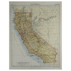 Original Antique Map of The American State of California, 1889