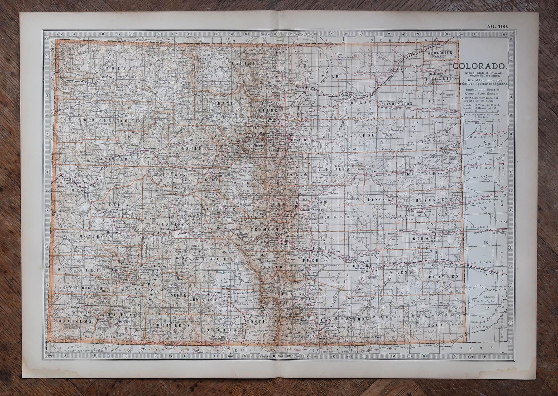 Original Antike Karte des amerikanischen Staates Colorado, 1903 (Englisch) im Angebot