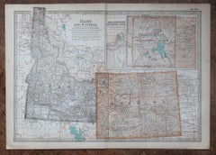 Original Antique Map of the American State of Idaho & Wyoming, 1903